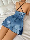 Women Summer Sexy Pajamas Sling Nightdress Open Back Criss Cross Sleep Dress Elegant Romantic Heart Print Sleeveless Sleepwear Women Summer Sexy Pajamas Sling Nightdress Open Back Criss Cross Sleep Dress Elegant Romantic Heart Print Sleeveless Sleepwear