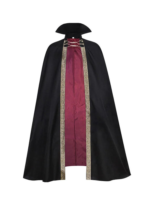 Adult Kids Halloween Costume Dracula  Vampire Cosplay Cape Stand Collar Golden Border Cloak With Buckles Medieval Horror Outfit