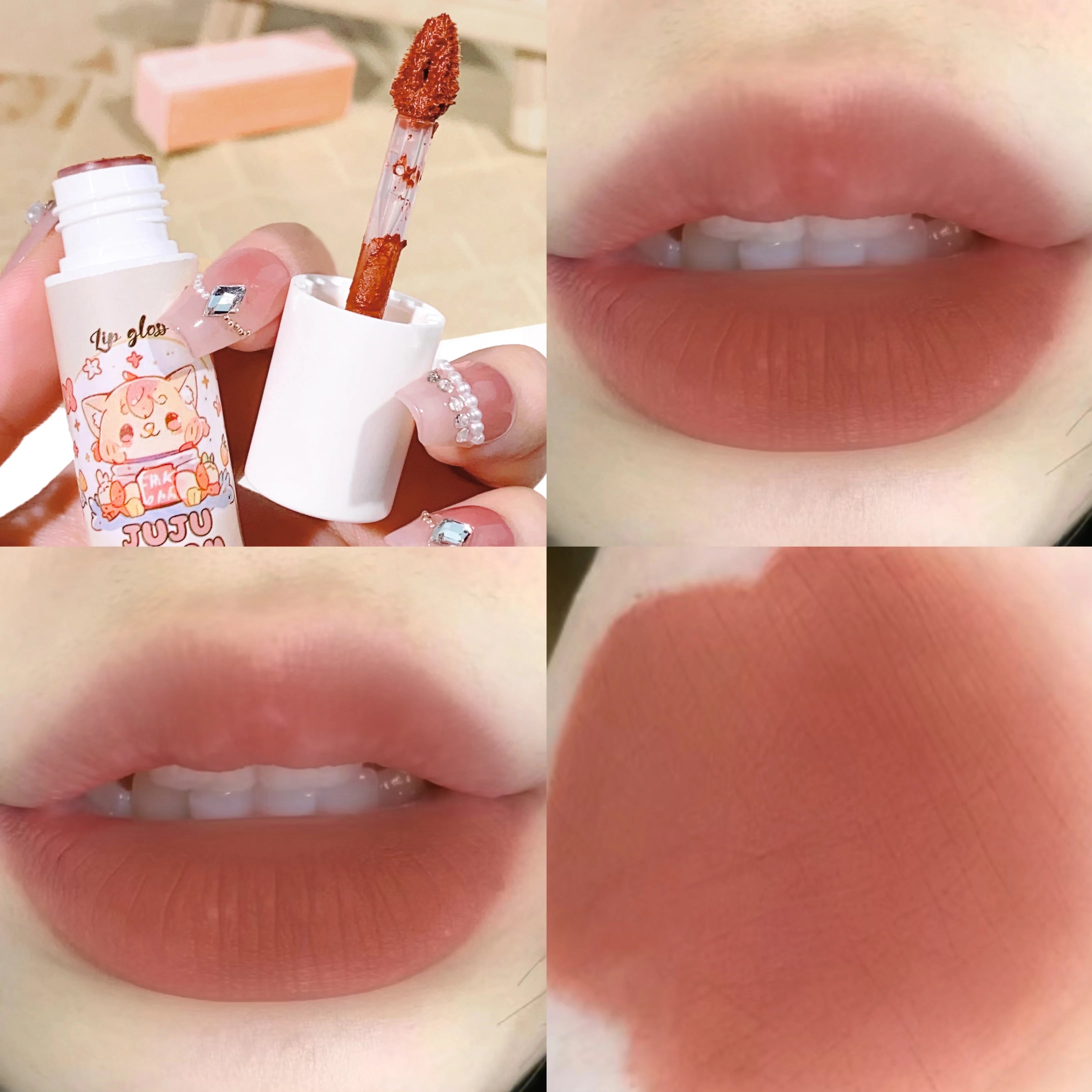 JUJU velvet lip glaze matte matte fake plain white honey peach cheap lip paste JUJU velvet lip glaze matte matte fake plain white honey peach cheap lip paste