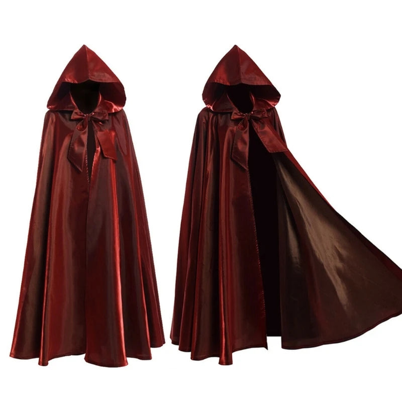 Halloween Party Costume Women Men Adult Long Robe Hooded Cloak Witchcraft Christmas Holiday Solid Color Medieval Cape