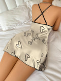 Women Summer Sexy Pajamas Sling Nightdress Open Back Criss Cross Sleep Dress Elegant Romantic Heart Print Sleeveless Sleepwear Women Summer Sexy Pajamas Sling Nightdress Open Back Criss Cross Sleep Dress Elegant Romantic Heart Print Sleeveless Sleepwear