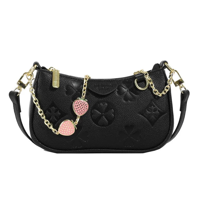 Four leaf strawberry diamond pendant chain bag, women's shoulder bag, simple commuting crossbody bag, armpit bag Four leaf strawberry diamond pendant chain bag, women's shoulder bag, simple commuting crossbody bag, armpit bag