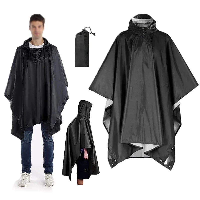 3 In 1 Outdoor Military Raincoat Hooded Sleeve Waterproof Rain Poncho Motorcycle Rain Cover Camping Hiking Travel Rainwear Tent