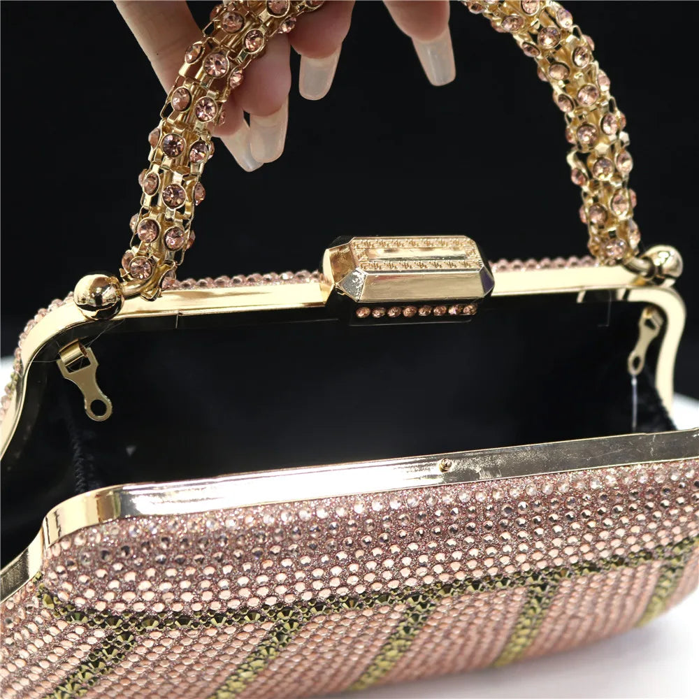 Popular In Nigeria Exquisite Evening Bags With Diamond Design Fashion Handle Clutch Rhinestone Embellished Long Chain Bag Popular In Nigeria Exquisite Evening Bags With Diamond Design Fashion Handle Clutch Rhinestone Embellished Long Chain Bag