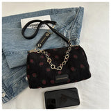 Strawberry Printed Crossbody Mini Bags Corduroy Fresh Ins Style Underarm Bag Refined Female Student Travel Shoulder Bag Strawberry Printed Crossbody Mini Bags Corduroy Fresh Ins Style Underarm Bag Refined Female Student Travel Shoulder Bag