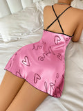 Women Summer Sexy Pajamas Sling Nightdress Open Back Criss Cross Sleep Dress Elegant Romantic Heart Print Sleeveless Sleepwear Women Summer Sexy Pajamas Sling Nightdress Open Back Criss Cross Sleep Dress Elegant Romantic Heart Print Sleeveless Sleepwear