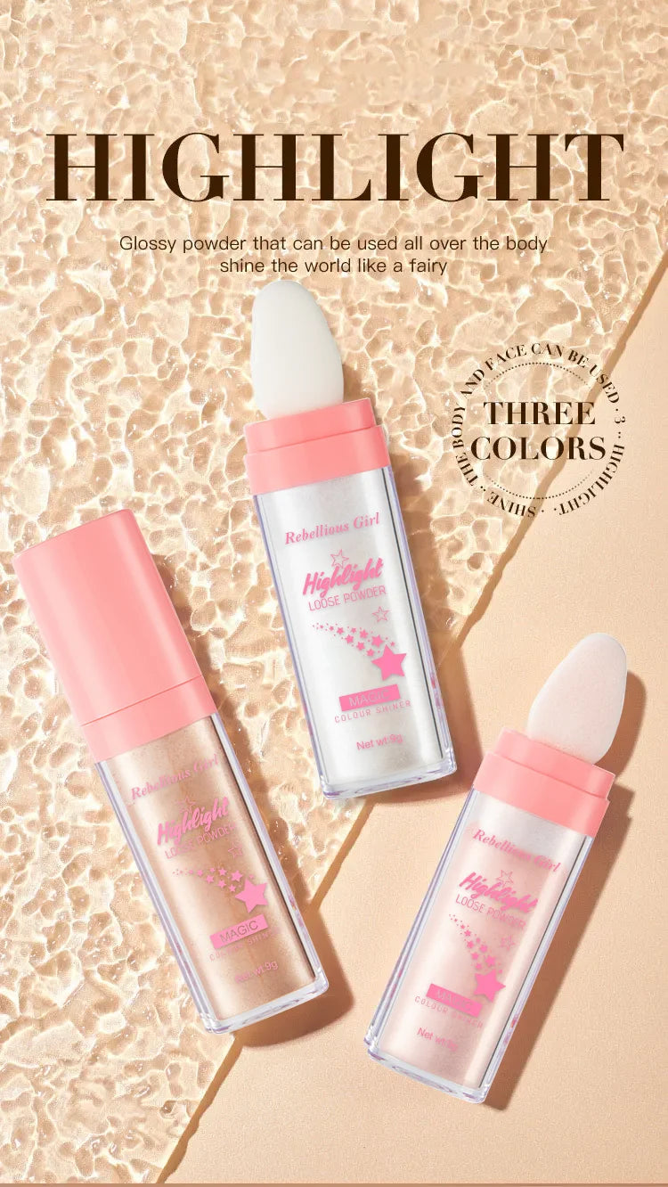 3Color Polvo De Hadas Fairy Dust Highlight Patting Shining Powder Full Body Silhouette and Collarbone Suitable for Face and Eyes