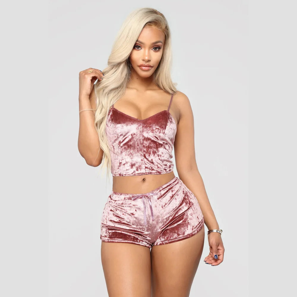 Pajamas Set Women Sexy Pink Red Silk Satin Velvet Pijamas Sleep Wear Robe Nightwear Sexy Lingerie Sets Sleepwear