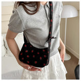 Women Small Underarm Bag Corduroy Handbag Cute Strawberry Print Little Tote Half Moon Design Eco Cloth Purse Mini Shoulder Bags Women Small Underarm Bag Corduroy Handbag Cute Strawberry Print Little Tote Half Moon Design Eco Cloth Purse Mini Shoulder Bags