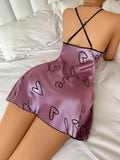 Women Summer Sexy Pajamas Sling Nightdress Open Back Criss Cross Sleep Dress Elegant Romantic Heart Print Sleeveless Sleepwear Women Summer Sexy Pajamas Sling Nightdress Open Back Criss Cross Sleep Dress Elegant Romantic Heart Print Sleeveless Sleepwear