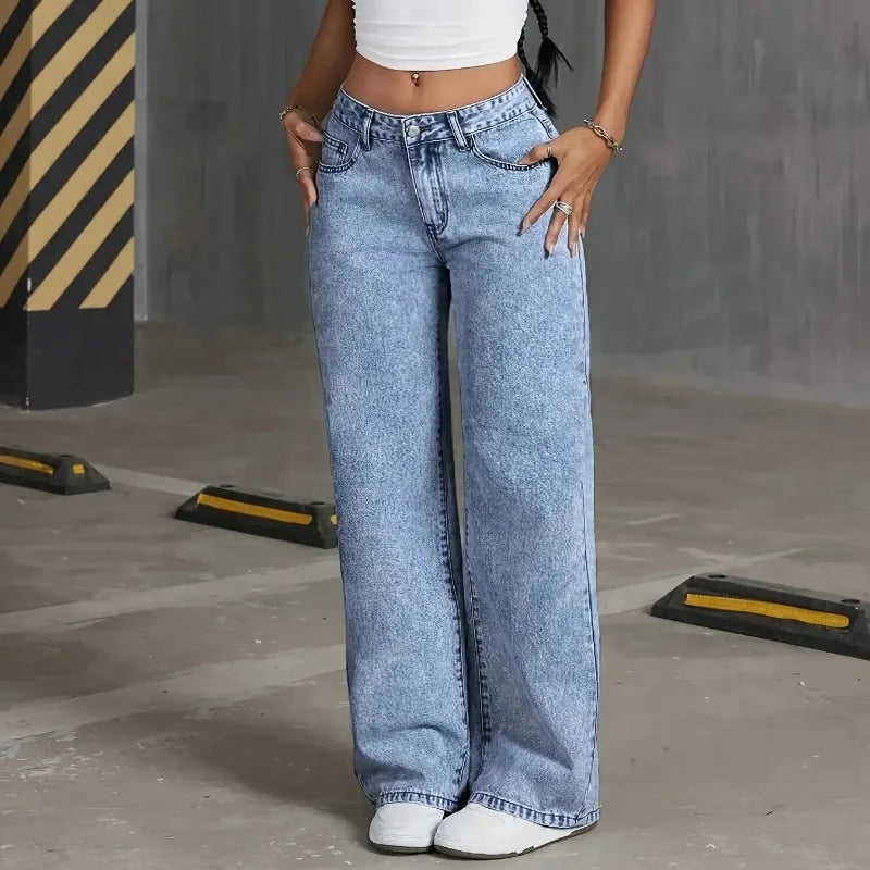 Denim Wide Leg Jeans High waisted  Bow Embroidered Pocket Wide Leg Jeans  Fashionable Women's Trousers Casual Style Denim Wide Leg Jeans High waisted  Bow Embroidered Pocket Wide Leg Jeans  Fashionable Women's Trousers Casual Style