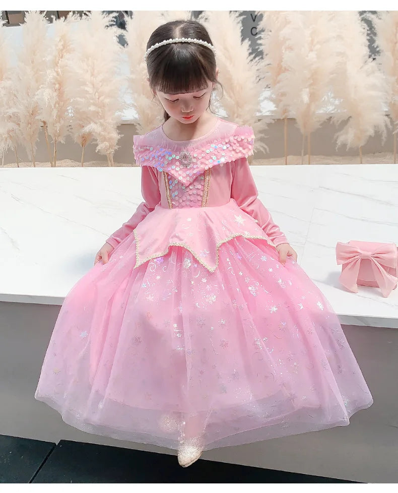 Halloween Costumes Kids Pink Girls Party Dresses Girl Aurora Princess Gown Sleeping Beauty Cosplay Costume Fantasy Disguise Sets