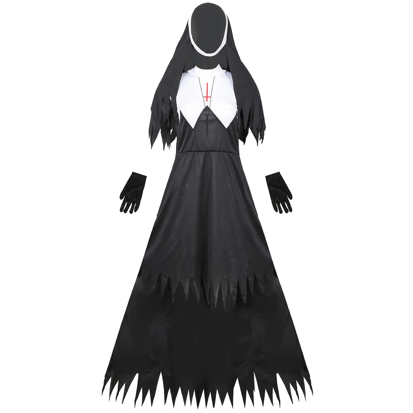 Halloween Nun Cosplay Costume Women Black Vampire Fantasy Dress Terror Sister Party Disguise Female Fancy For Adults