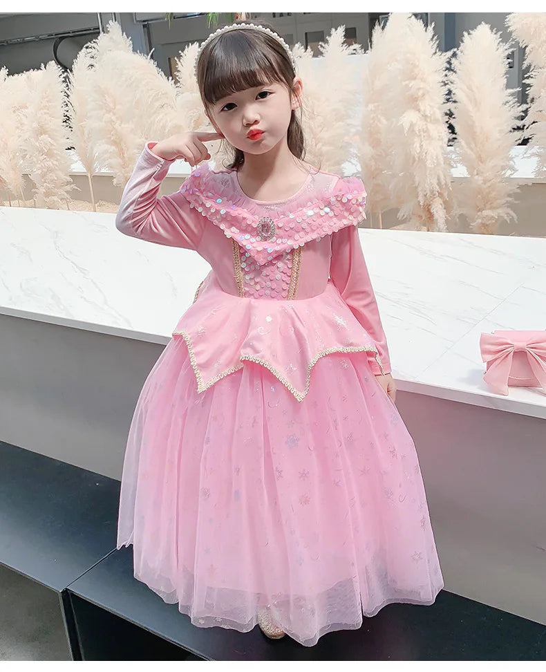 Halloween Costumes Kids Pink Girls Party Dresses Girl Aurora Princess Gown Sleeping Beauty Cosplay Costume Fantasy Disguise Sets