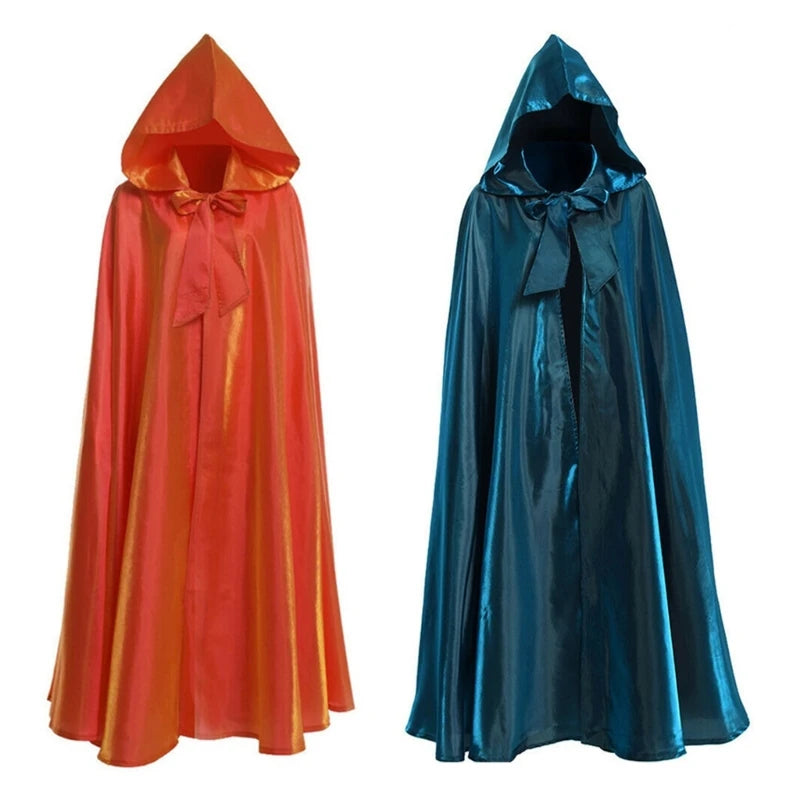 Halloween Party Costume Women Men Adult Long Robe Hooded Cloak Witchcraft Christmas Holiday Solid Color Medieval Cape