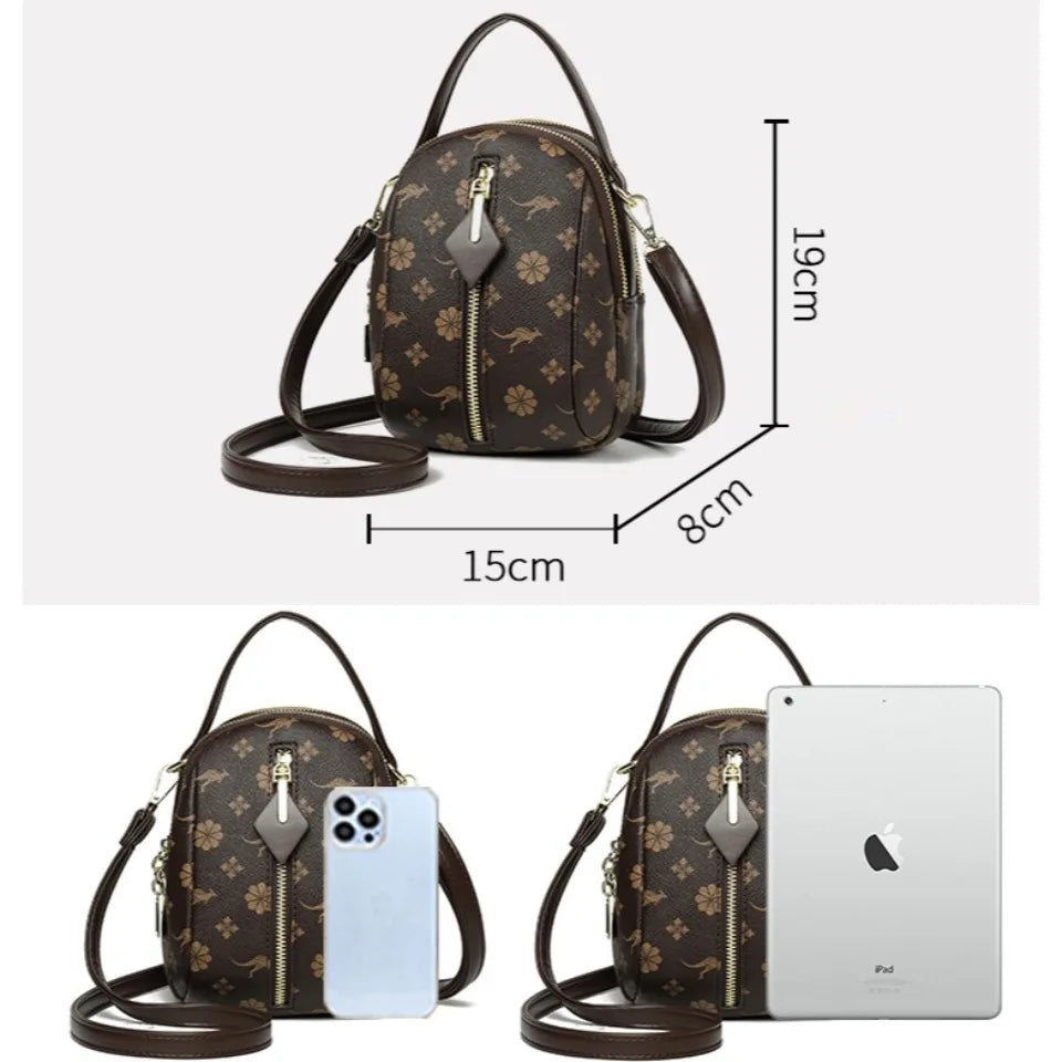 Two Layers Women's Printed Leather Small Shoulder Phone Bags Ladies Handbags Crossbody Bag High Quality Messenger Bag Sac A Main