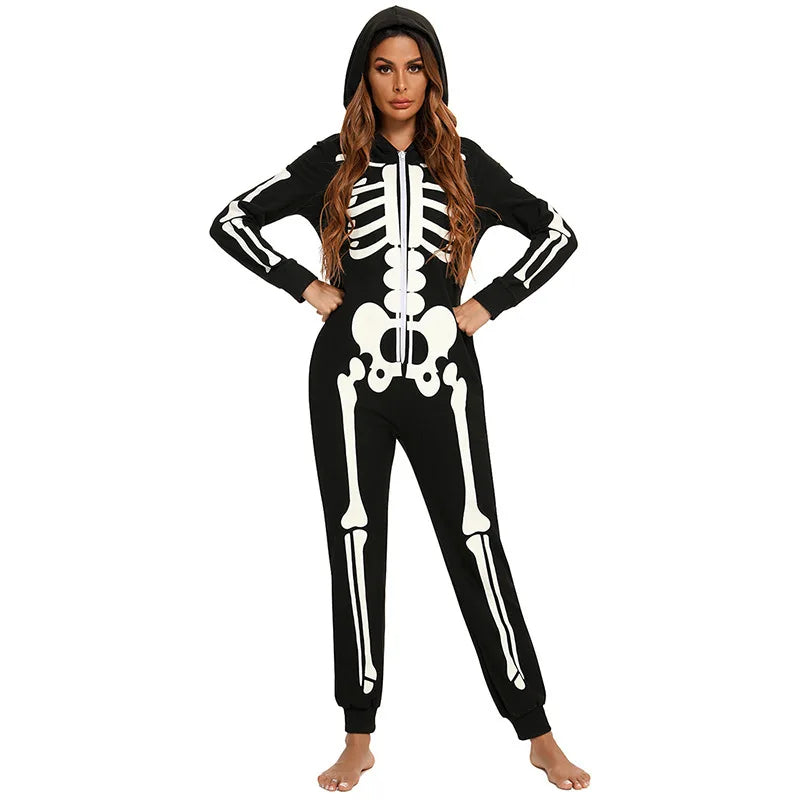 Halloween Cosplay Horror Skeleton Fluorescence Printing Costumes Adult Kids Death Skull Ghost Party Pajamas Parent Child Outfit