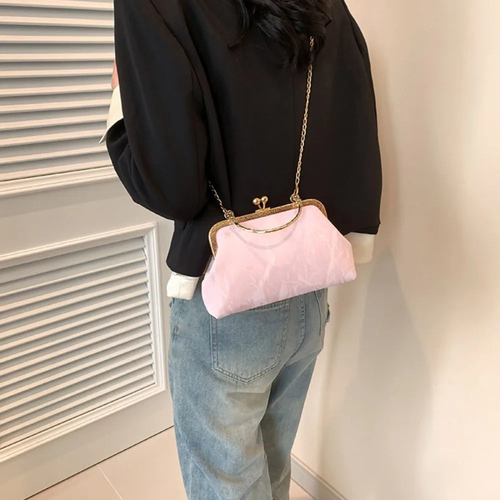 Gold Velvet Evening Bag Clutch Bag Women 2025 French Vintage Luxury Chain Purse Elegant Fashion Purse Wedding Party Handbag