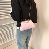 Gold Velvet Evening Bag Clutch Bag Women 2025 French Vintage Luxury Chain Purse Elegant Fashion Purse Wedding Party Handbag