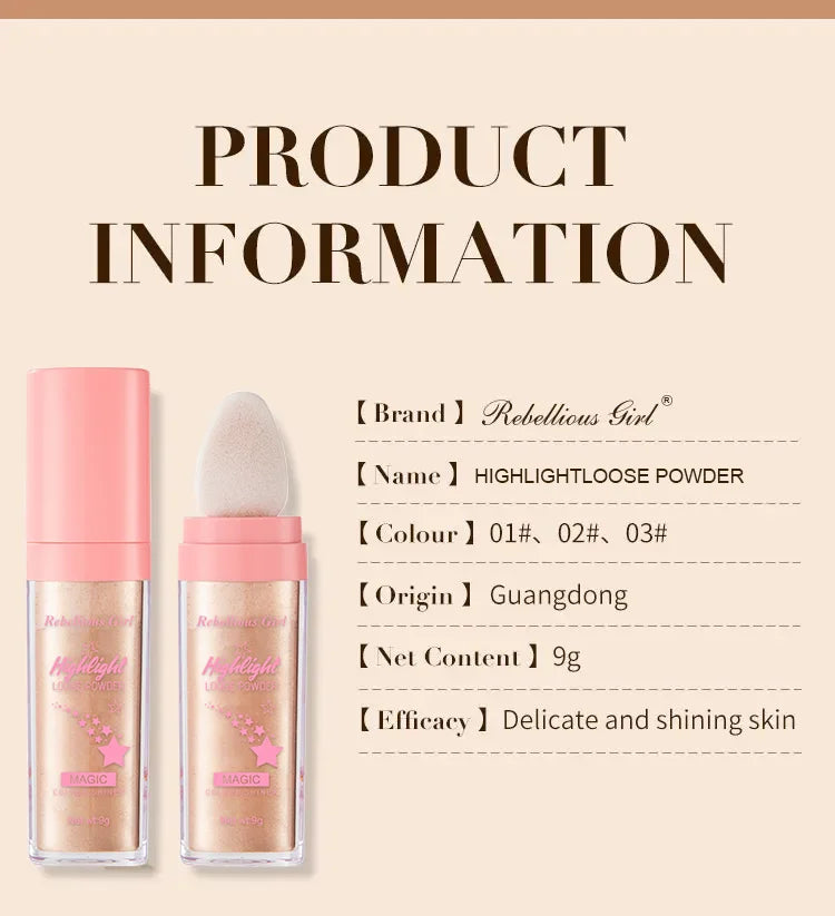 3Color Polvo De Hadas Fairy Dust Highlight Patting Shining Powder Full Body Silhouette and Collarbone Suitable for Face and Eyes