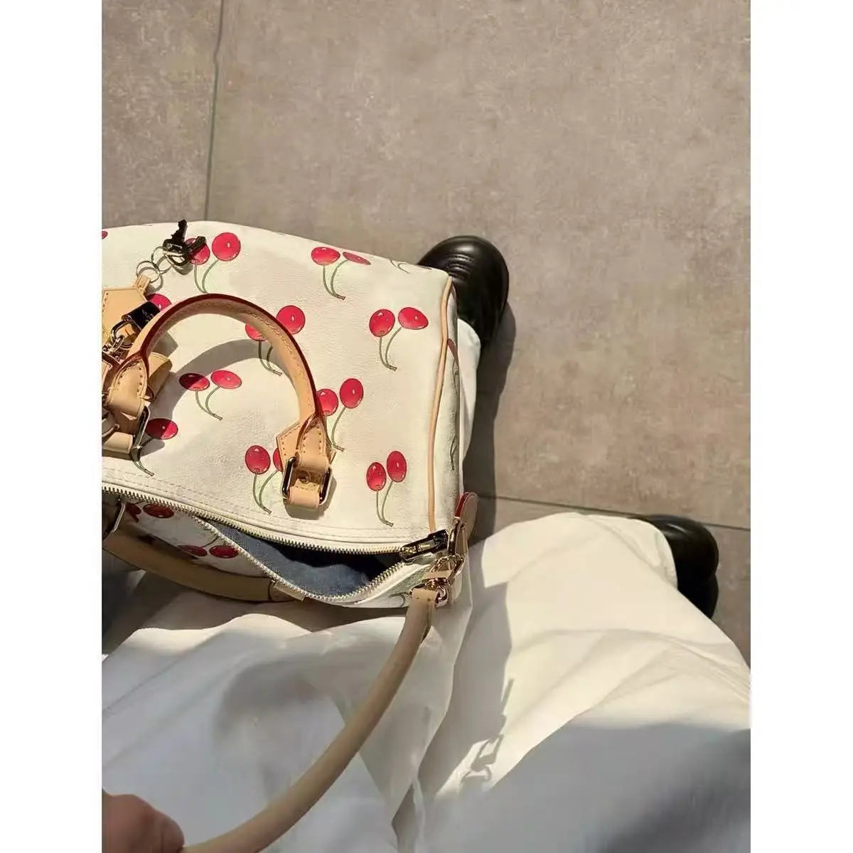 JIAERDI Large Capacity Cherry Cylindrical Handbag Women Sweet Cute Handle Pillow Bag Purse Female Retro Casual Crossbody Bags