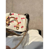 JIAERDI Large Capacity Cherry Cylindrical Handbag Women Sweet Cute Handle Pillow Bag Purse Female Retro Casual Crossbody Bags