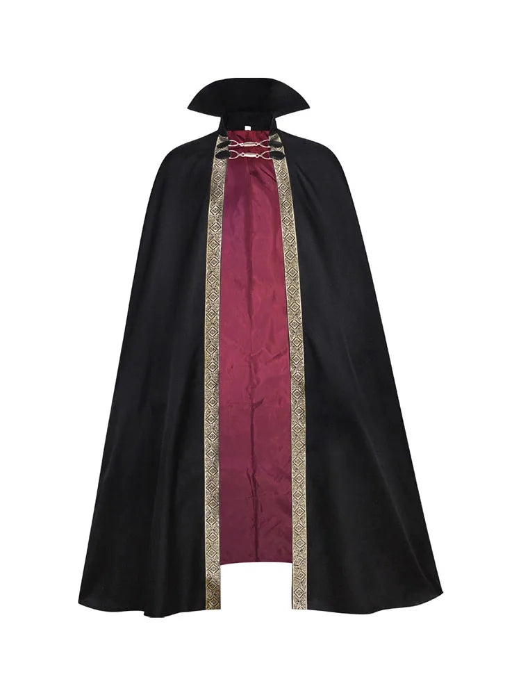 Adult Kids Halloween Costume Dracula  Vampire Cosplay Cape Stand Collar Golden Border Cloak With Buckles Medieval Horror Outfit