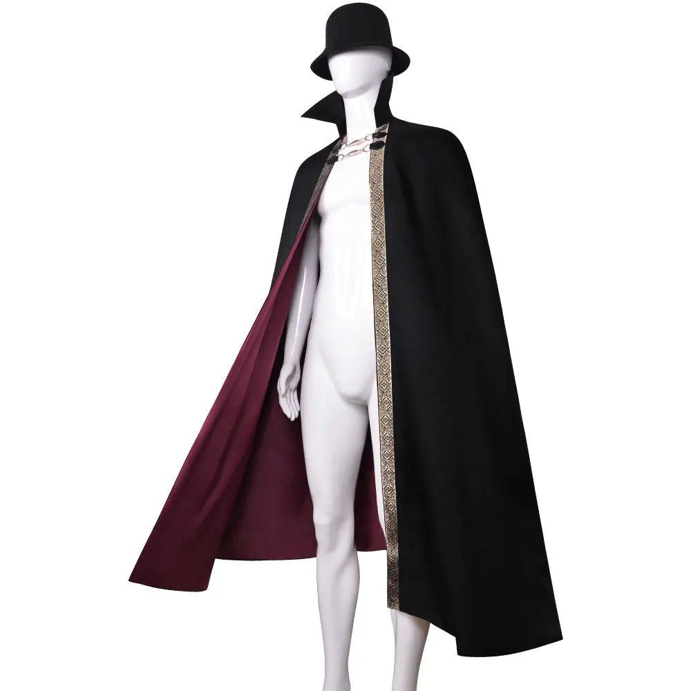 Adult Kids Halloween Costume Dracula  Vampire Cosplay Cape Stand Collar Golden Border Cloak With Buckles Medieval Horror Outfit