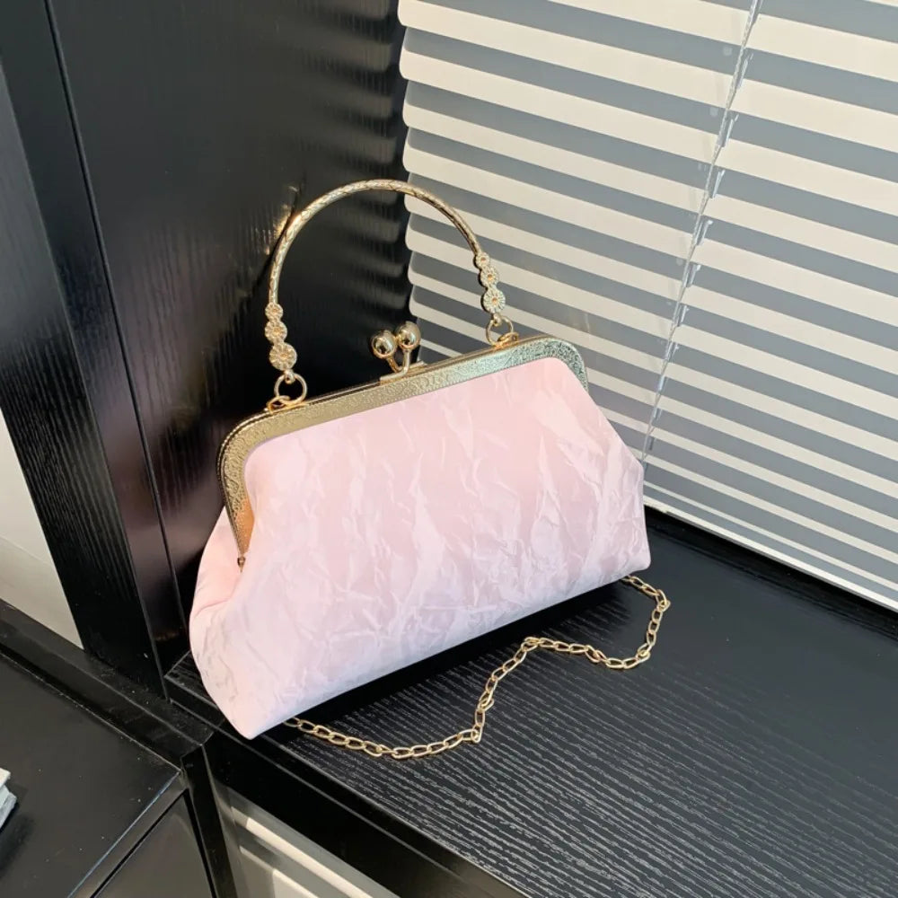 Gold Velvet Evening Bag Clutch Bag Women 2025 French Vintage Luxury Chain Purse Elegant Fashion Purse Wedding Party Handbag