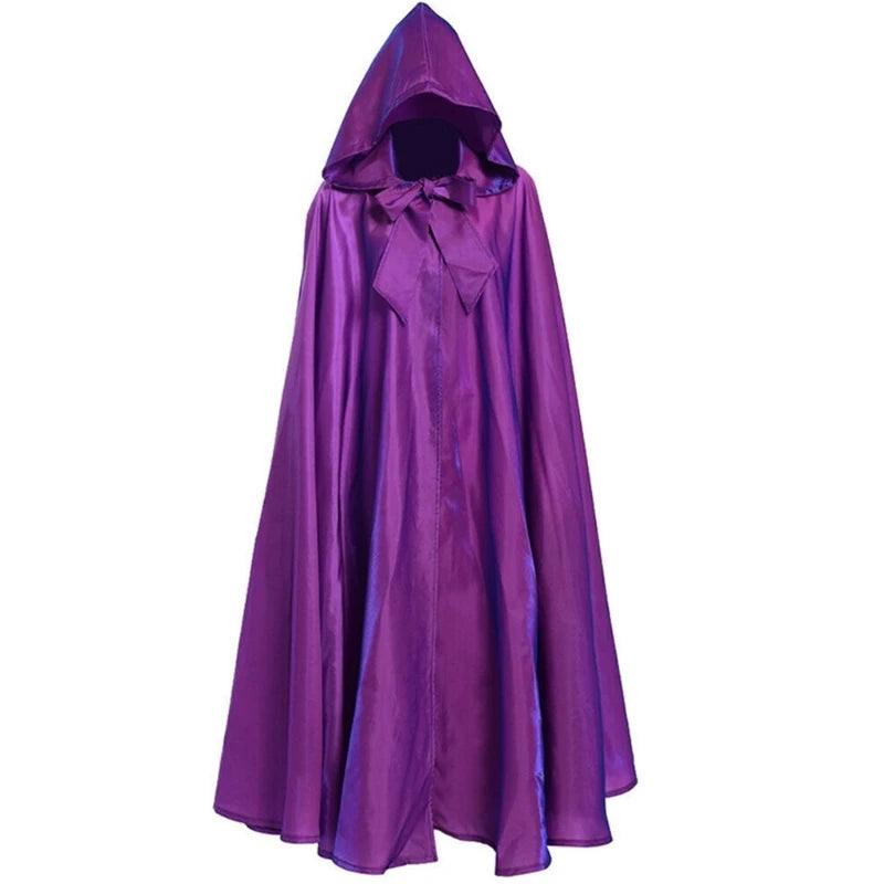 Halloween Party Costume Women Men Adult Long Robe Hooded Cloak Witchcraft Christmas Holiday Solid Color Medieval Cape