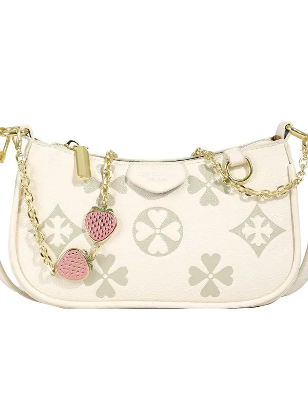 Four leaf strawberry diamond pendant chain bag, women's shoulder bag, simple commuting crossbody bag, armpit bag