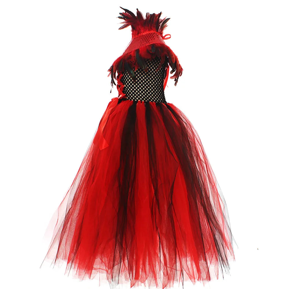 Halloween Vampire Costume for Girls Devil Witch Gothic Puffy Mesh Clothes Demon Vampires Queen Cosplay Carnival Party Dress