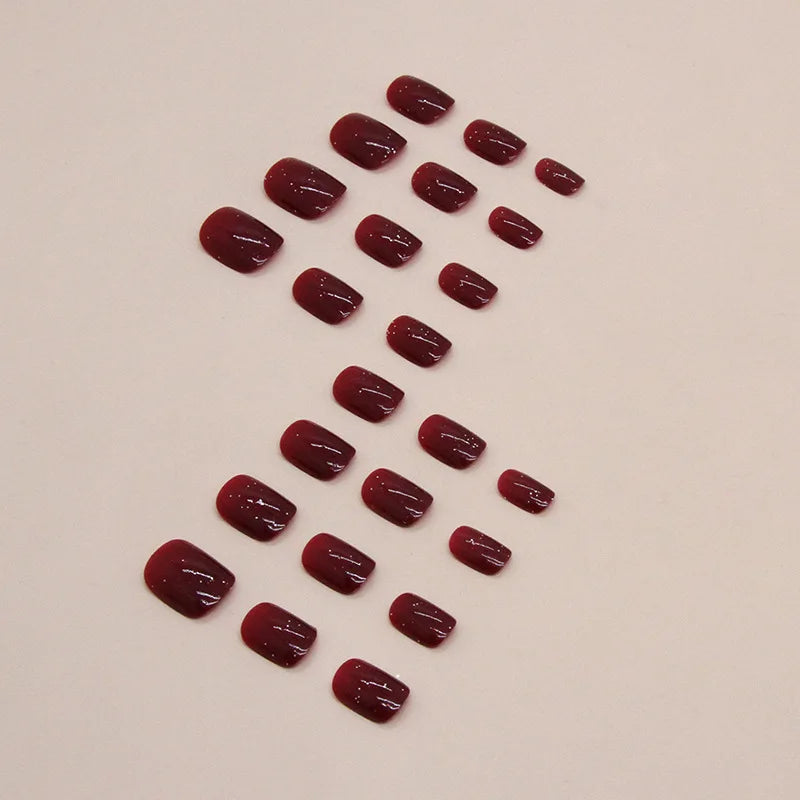 24 PCs Short French Simple Solid Color Glitter Nails with 1 Jelly Gel and 1 Nail File