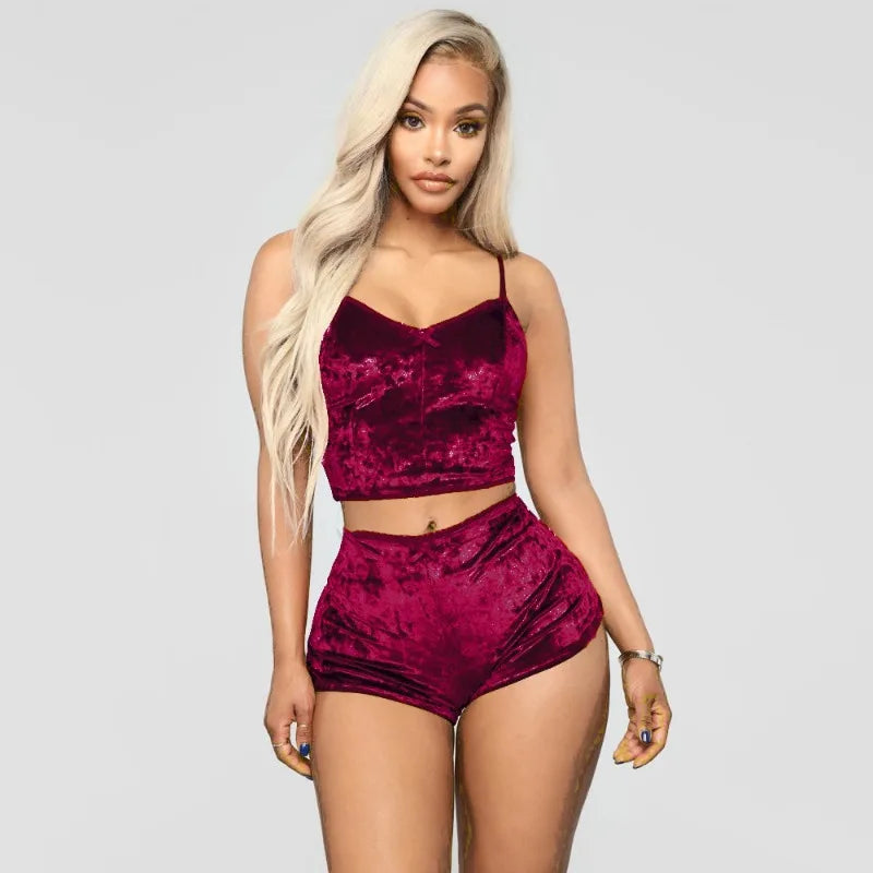 Pajamas Set Women Sexy Pink Red Silk Satin Velvet Pijamas Sleep Wear Robe Nightwear Sexy Lingerie  Sets Sleepwear