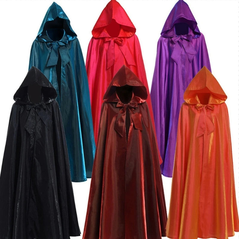 Halloween Party Costume Women Men Adult Long Robe Hooded Cloak Witchcraft Christmas Holiday Solid Color Medieval Cape