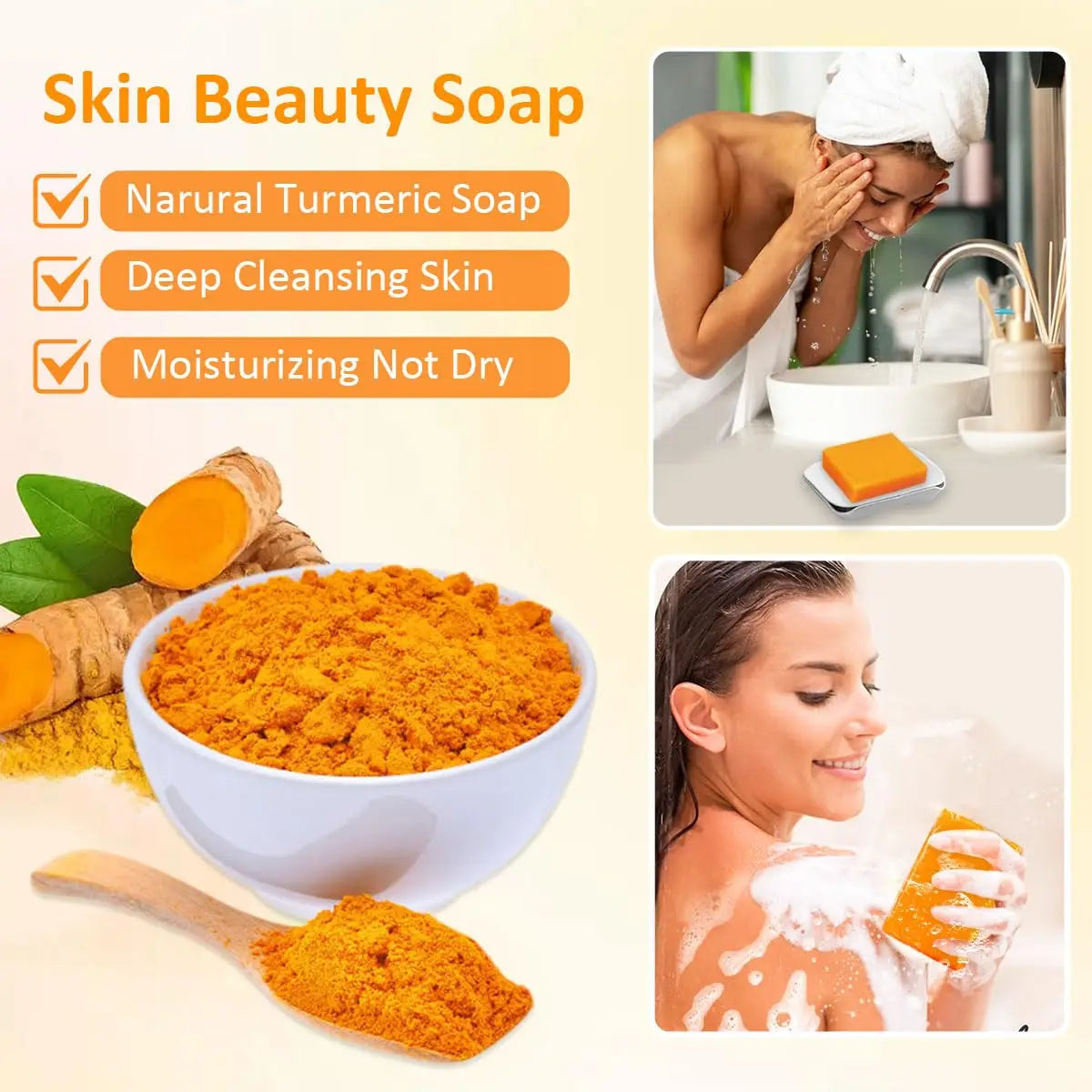 1/2/4/6Pcs Turmeric Kojic Acid Handmade Soap Scrub for Exfoliation, Moisturizing, Deep Cleansing, Spot Removal, Acne Removal