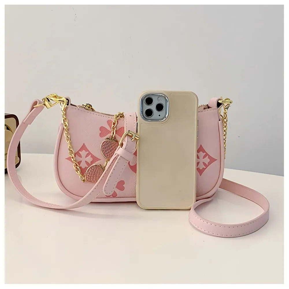 Four leaf strawberry diamond pendant chain bag, women's shoulder bag, simple commuting crossbody bag, armpit bag