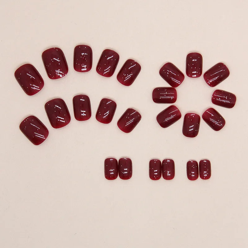 24 PCs Short French Simple Solid Color Glitter Nails with 1 Jelly Gel and 1 Nail File