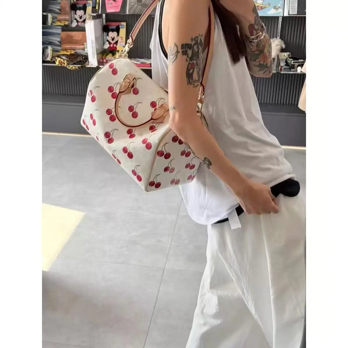 JIAERDI Large Capacity Cherry Cylindrical Handbag Women Sweet Cute Handle Pillow Bag Purse Female Retro Casual Crossbody Bags