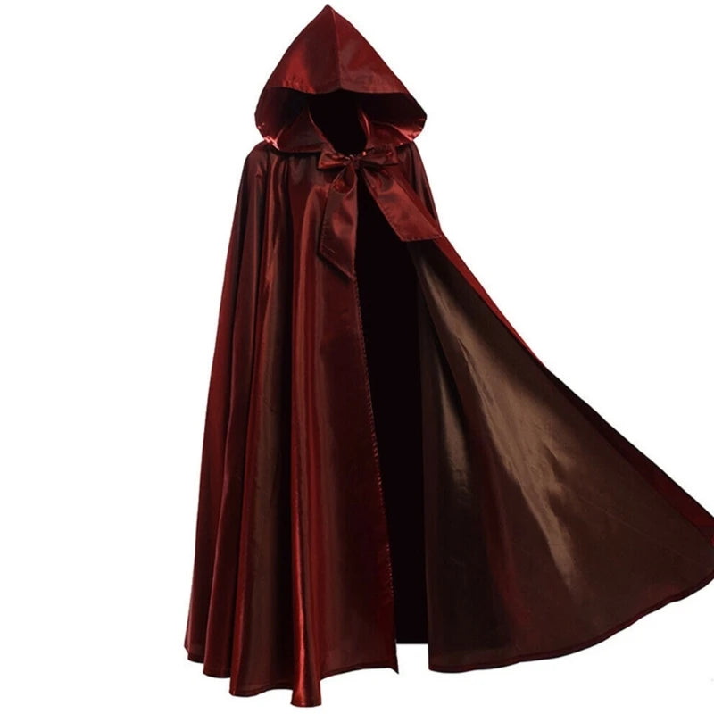 Halloween Party Costume Women Men Adult Long Robe Hooded Cloak Witchcraft Christmas Holiday Solid Color Medieval Cape