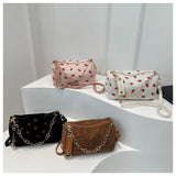 Strawberry Printed Crossbody Mini Bags Corduroy Fresh Ins Style Underarm Bag Refined Female Student Travel Shoulder Bag