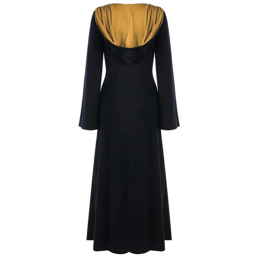 Halloween Medieval Dress for Women Vintage Hooded Cloak Robe Cosplay Costume Retro Scary Vampire Witch Carnival Disfraz Mujer