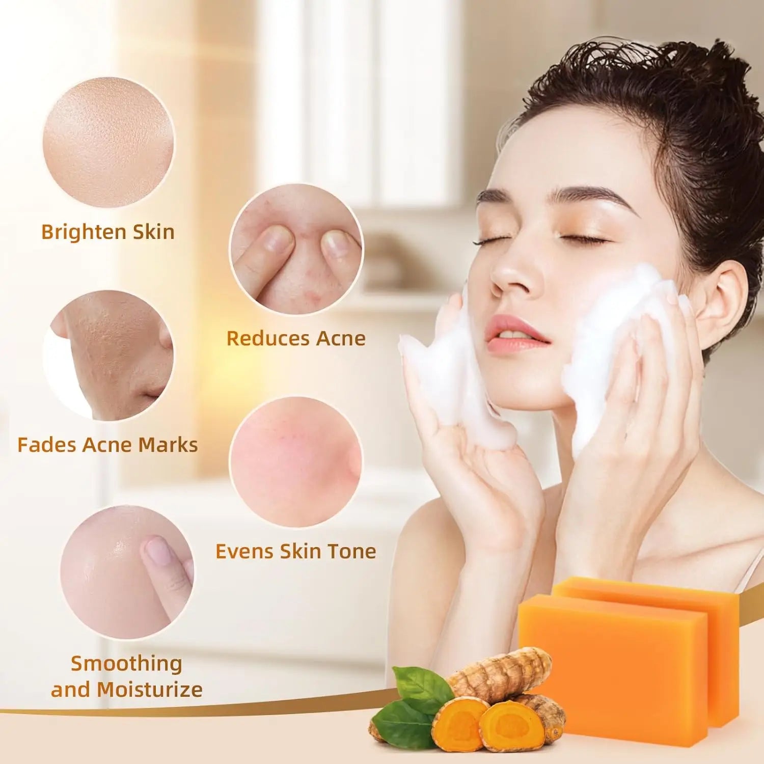 1/2/4/6Pcs Turmeric Kojic Acid Handmade Soap Scrub for Exfoliation, Moisturizing, Deep Cleansing, Spot Removal, Acne Removal