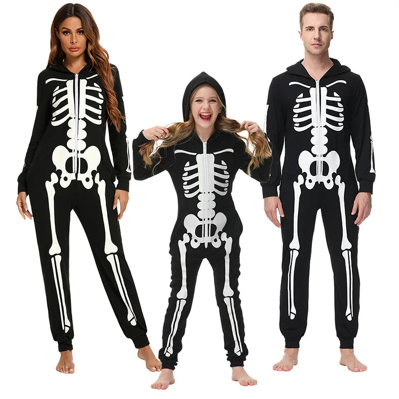 Halloween Cosplay Horror Skeleton Fluorescence Printing Costumes Adult Kids Death Skull Ghost Party Pajamas Parent Child Outfit