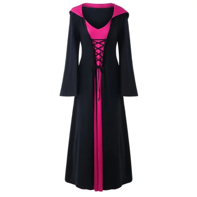 Halloween Medieval Dress for Women Vintage Hooded Cloak Robe Cosplay Costume Retro Scary Vampire Witch Carnival Disfraz Mujer