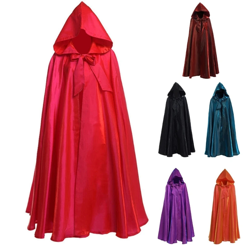 Halloween Party Costume Women Men Adult Long Robe Hooded Cloak Witchcraft Christmas Holiday Solid Color Medieval Cape