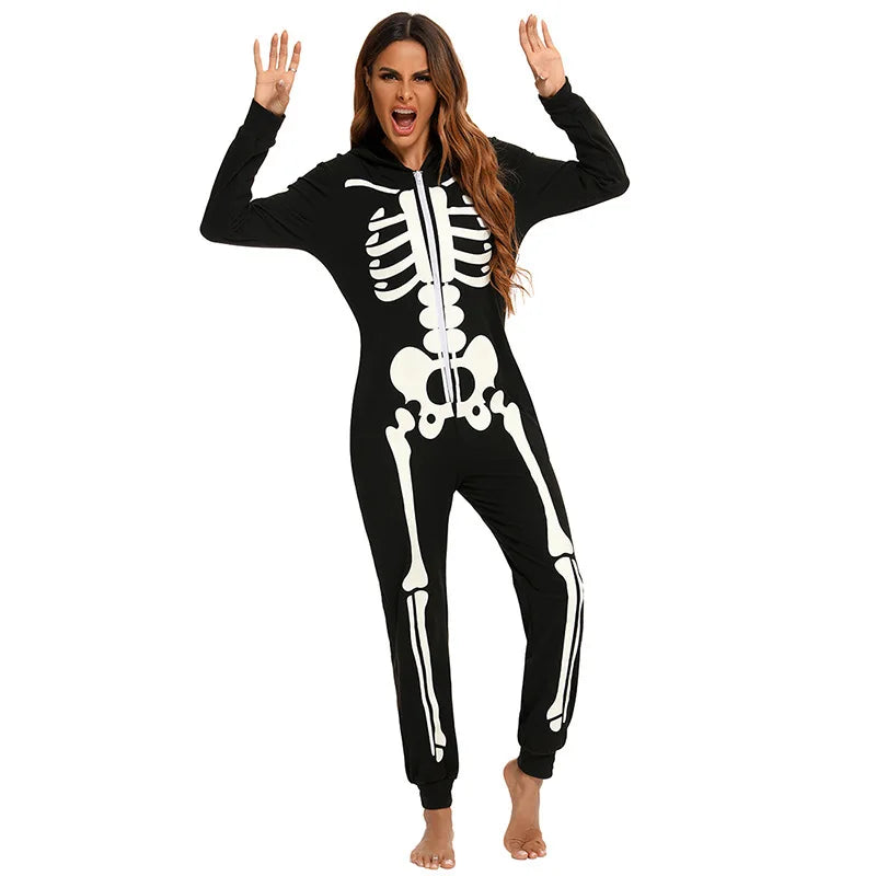 Halloween Cosplay Horror Skeleton Fluorescence Printing Costumes Adult Kids Death Skull Ghost Party Pajamas Parent Child Outfit