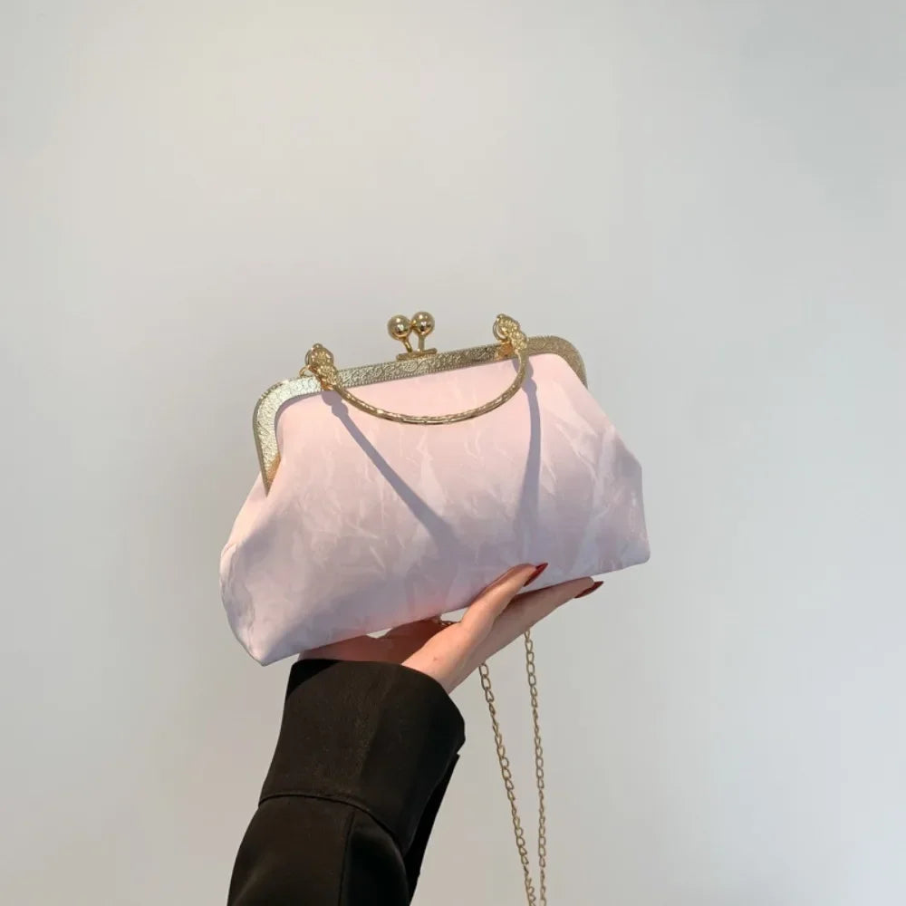 Gold Velvet Evening Bag Clutch Bag Women 2025 French Vintage Luxury Chain Purse Elegant Fashion Purse Wedding Party Handbag