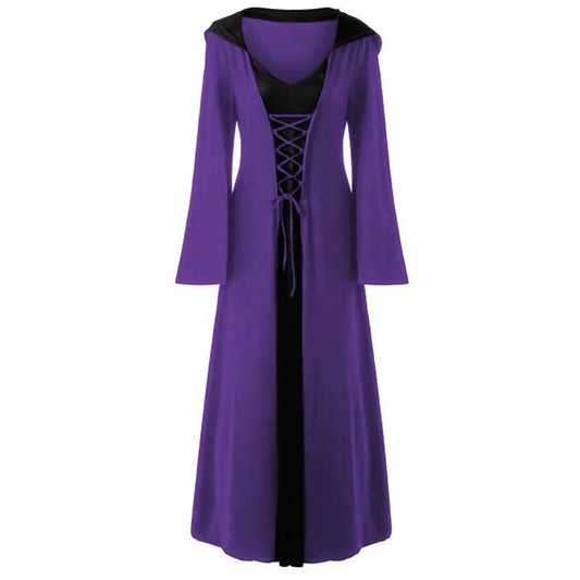 Halloween Medieval Dress for Women Vintage Hooded Cloak Robe Cosplay Costume Retro Scary Vampire Witch Carnival Disfraz Mujer