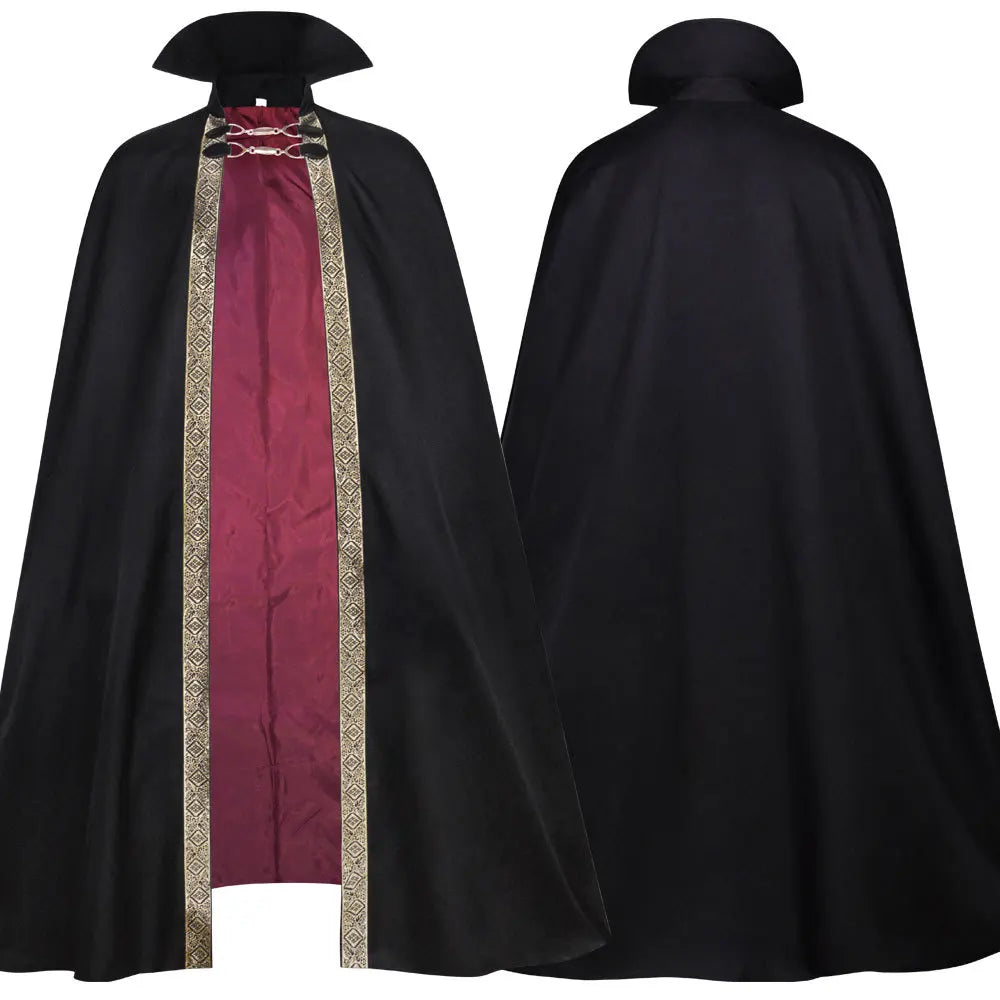 Adult Kids Halloween Costume Dracula  Vampire Cosplay Cape Stand Collar Golden Border Cloak With Buckles Medieval Horror Outfit